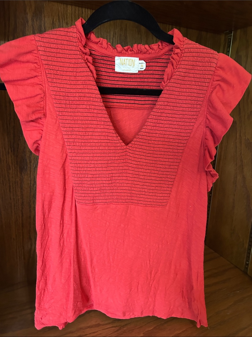 Nation LTD Coral Red Ruffle Sleeve V-Neck Tank